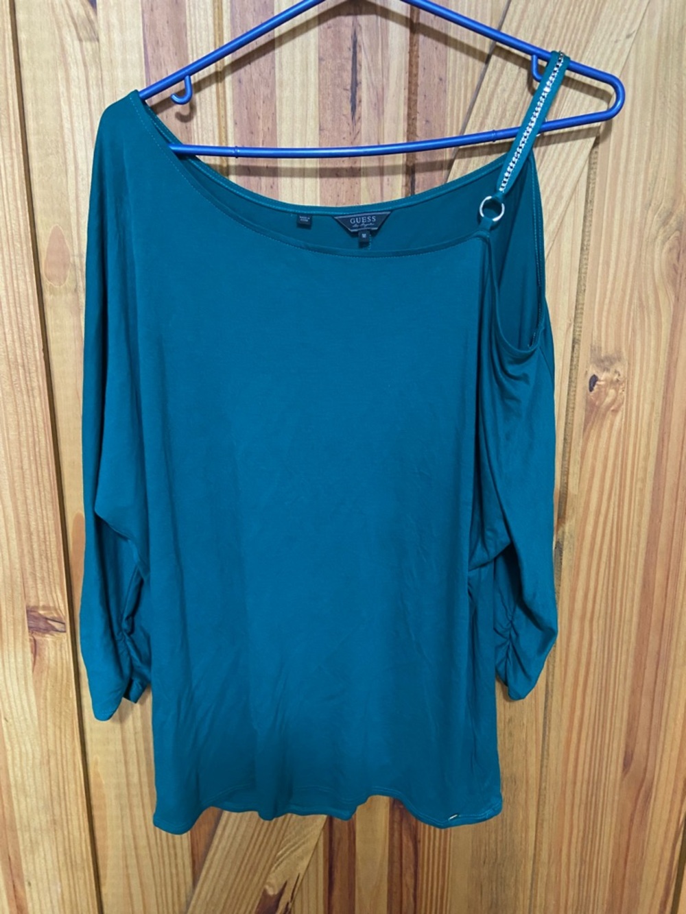 GUESS Teal One-Shoulder Top with Embellished Strap size medium